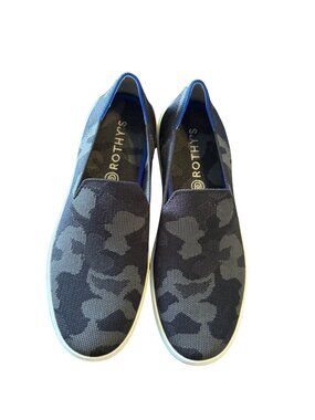 Rothys Mens Camo Slip-On Sneakers Size 10 Gray & Blue Eco-Friendly Knit